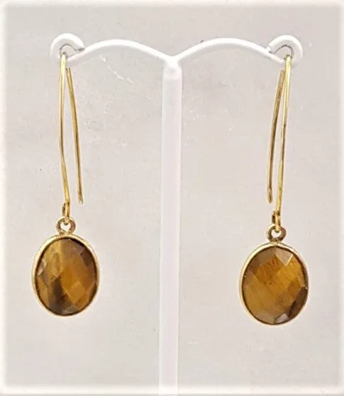 Tiger's Eye Single Gem Drop V-hook Earrings