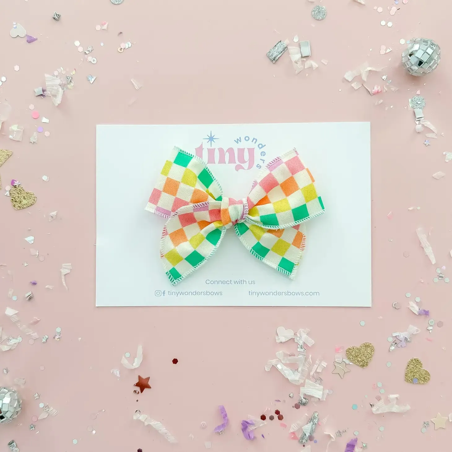 Tiny Wonder - Neon Rainbow Checkered Bow