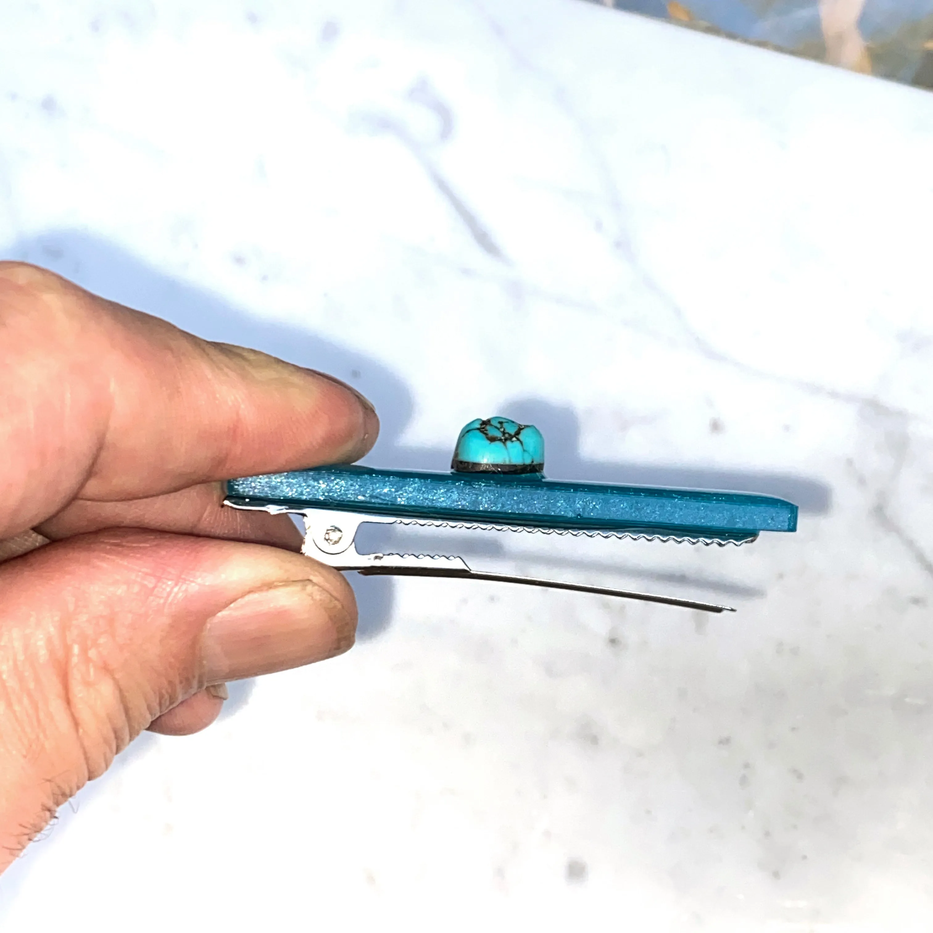 Turquoise gemstone and poured resin Hair Clip