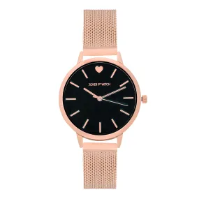 Twelve O'Heart Black Dial Rosegold Mesh Strap Watch