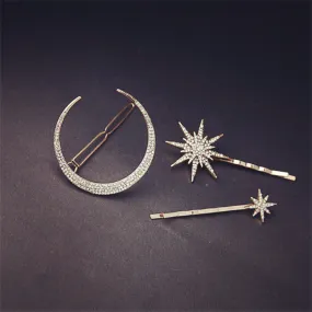 Unique Design Star & Moon Rhinestone Hair Clip