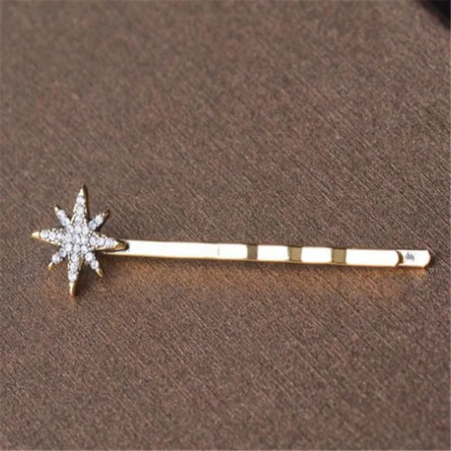 Unique Design Star & Moon Rhinestone Hair Clip