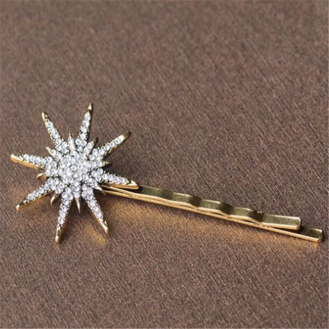 Unique Design Star & Moon Rhinestone Hair Clip