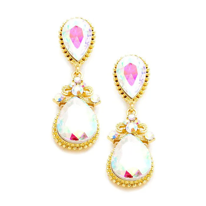 Victorian Teardrop Crystal Rhinestone Evening Earrings