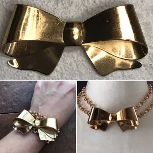 Vintage Bow Gold Tone Brooch by Coro. Possible Statement Necklace or Bracelet?