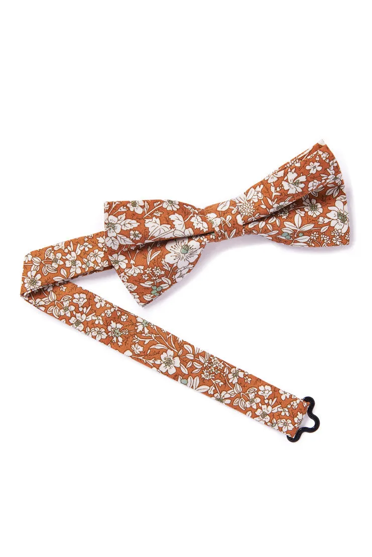 Vintage Floral Sketched Bow Tie - Burnt Orange