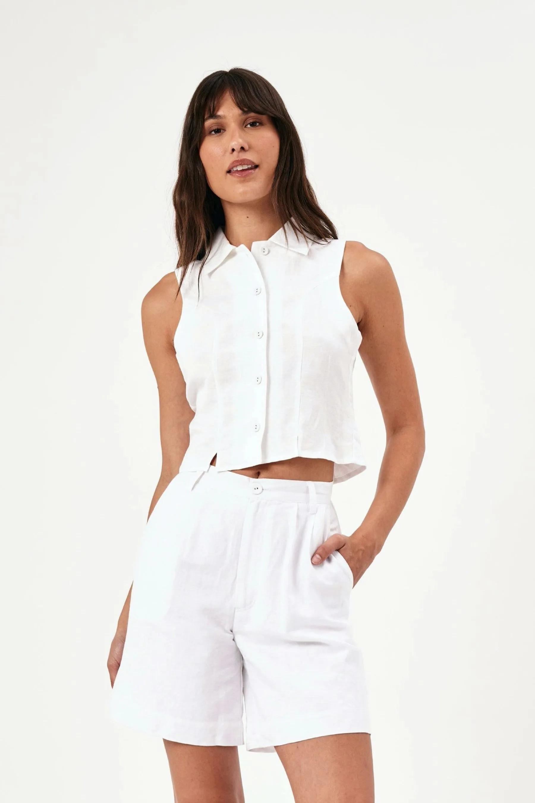 White Horizon Linen Short