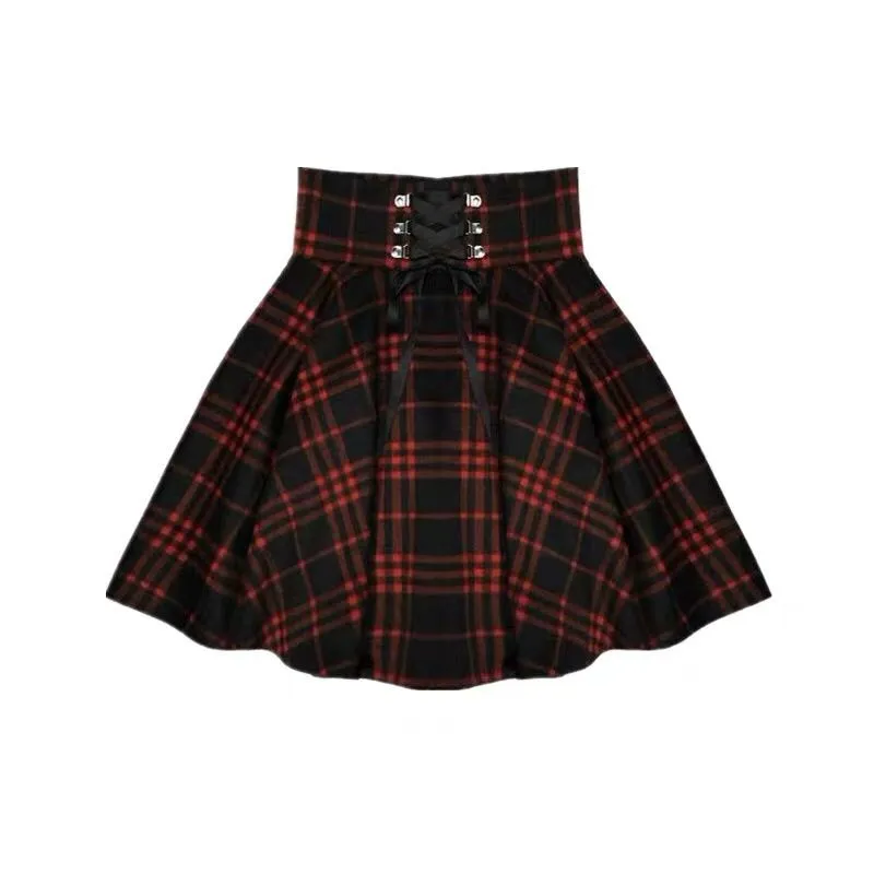 WOOL RED PLAID SKIRT BY61117